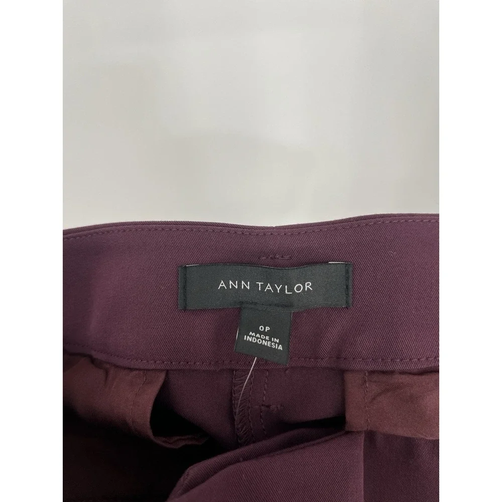 NWT Ann Taylor  Womens  0 Petite Plum High Rise Pleated Wide Leg Trousers Career
